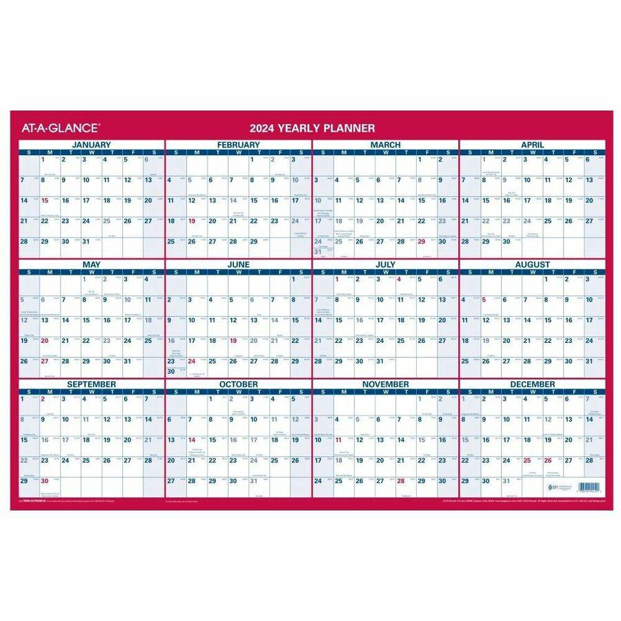 At-A-Glance Vertical Horizontal Reversible Erasable Wall Calendar - Large Size - Julian Dates - Yearly - 12 Month - January 2024 - December 2024 - 36" x 24" White Sheet - 1.25" x 1.25" , 1.38" Block -. Picture 2