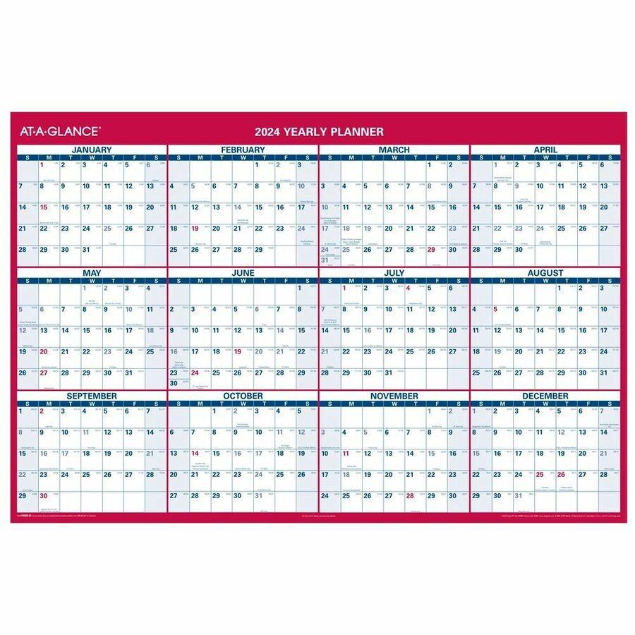 At-A-Glance Vertical Reversible Horizontal Erasable Wall Calendar - Extra Large Size - Julian Dates - Yearly - 12 Month - January 2024 - December 2024 - 48" x 32" White Sheet - 1.25" x 1.88" , 1.63" x. Picture 2