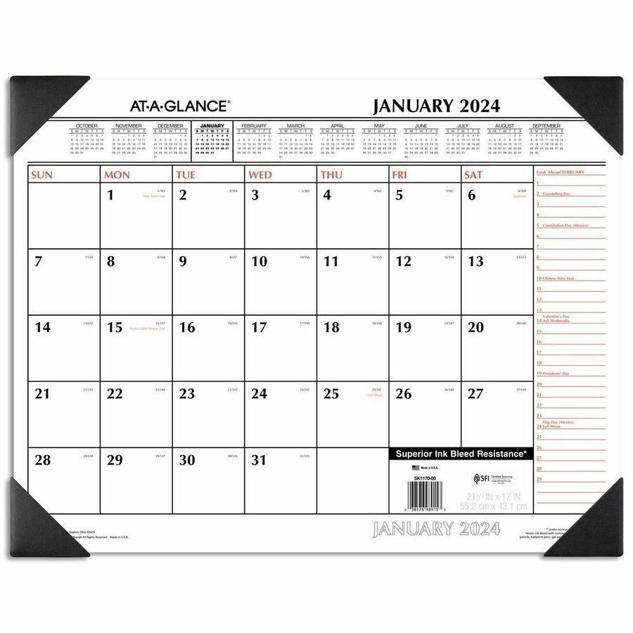 At-A-Glance 2-Color Desk Pad - Extra Large Size - Julian Dates - Yearly - 12 Month - January 2024 - December 2024 - 1 Month Single Page Layout - 48" x 32" White Sheet - 2.38" x 2.63" Block - Desk Pad . Picture 2
