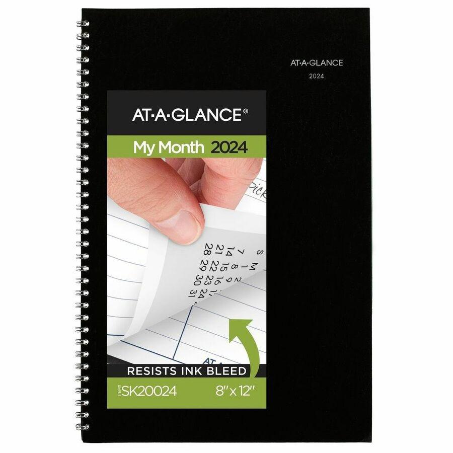 At-A-Glance DayMinderPlanner - Large Size - Julian Dates - Monthly - 14 Month - December 2023 - January 2025 - 1 Month Double Page Layout - 8" x 12" White Sheet - Wire Bound - Black - Simulated Leathe. Picture 2