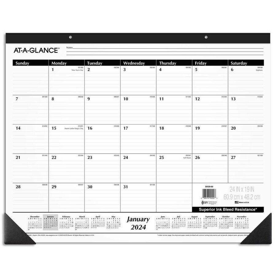At-A-Glance 2024 Ruled Monthly Desk Pad, Large, 24" x 19" - Large Size - Julian Dates - Monthly - 12 Month - January 2024 - December 2024 - 1 Month Single Page Layout - 24" x 19" White Sheet - Headban. Picture 2