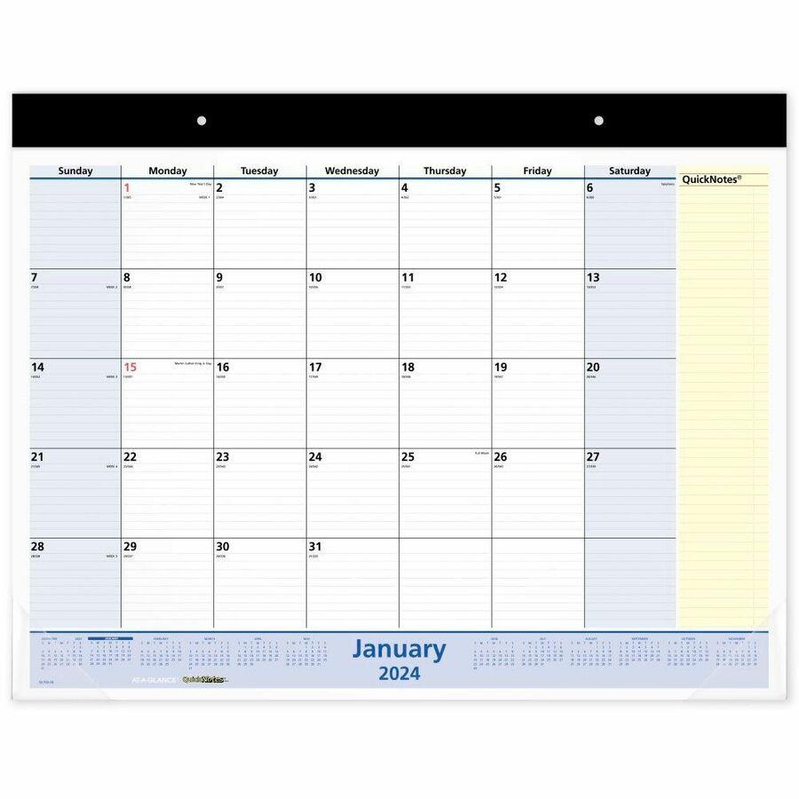 At-a-Glance QuickNotes 2024 Monthly Desk Pad Calendar, Standard, 22" x 17" - Standard Size - Julian Dates - Monthly - 13 Month - January 2024 - January 2025 - 1 Month Single Page Layout - 22" x 17" Wh. Picture 2