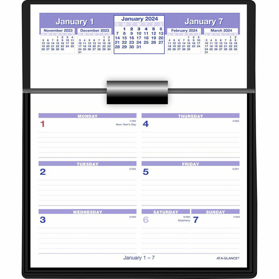 At-A-Glance Flip-A-Week Desk Calendar and Base - Large Size - Julian Dates - Weekly - 12 Month - January 2024 - December 2024 - 1 Week Double Page Layout - 5 1/2" x 7" White Sheet - 1-ring - Desk - Bl. Picture 2
