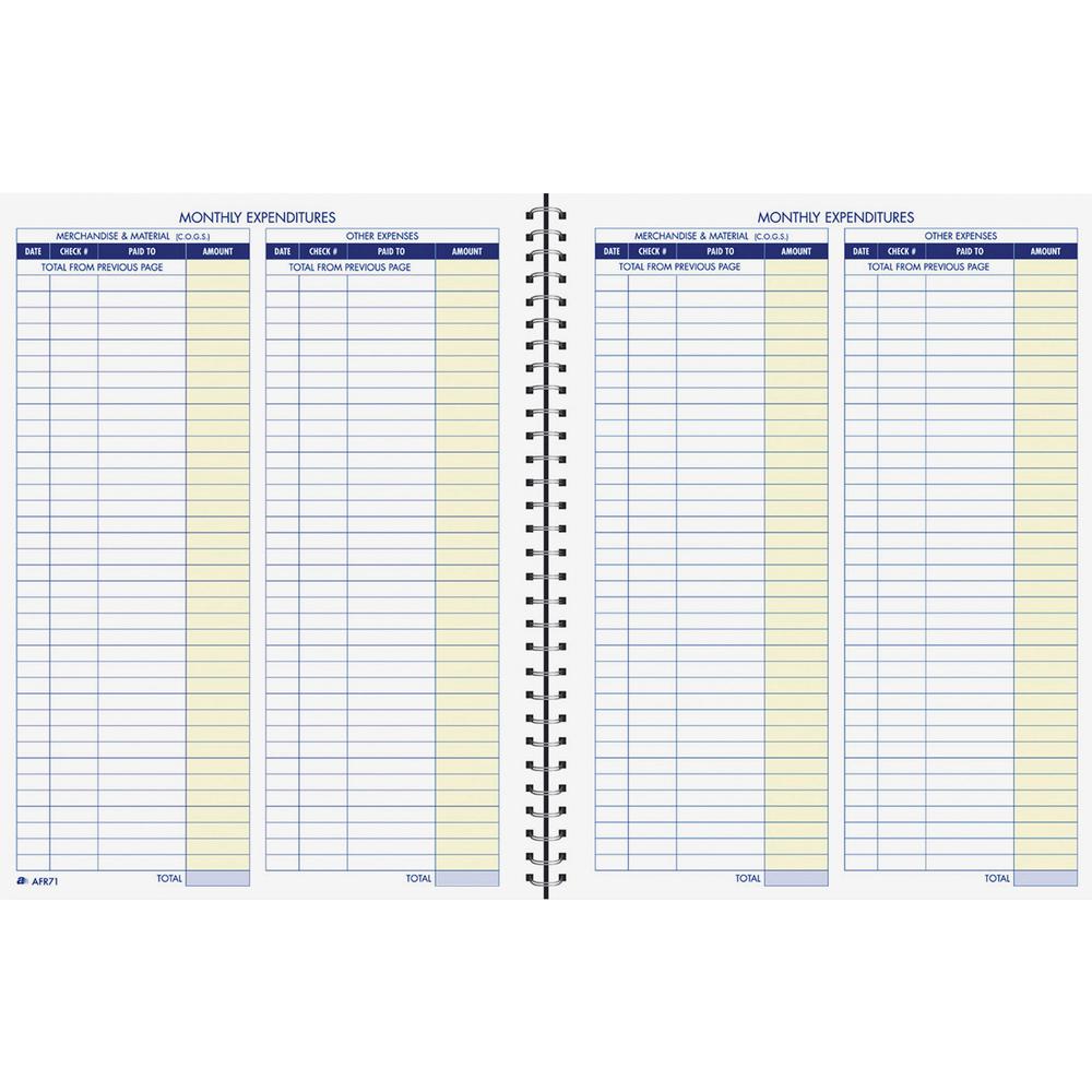 Adams Monthly Bookkeeping Record Book - Spiral Bound - White Sheet(s) - Blue, Yellow Print Color - 1 Each. Picture 5