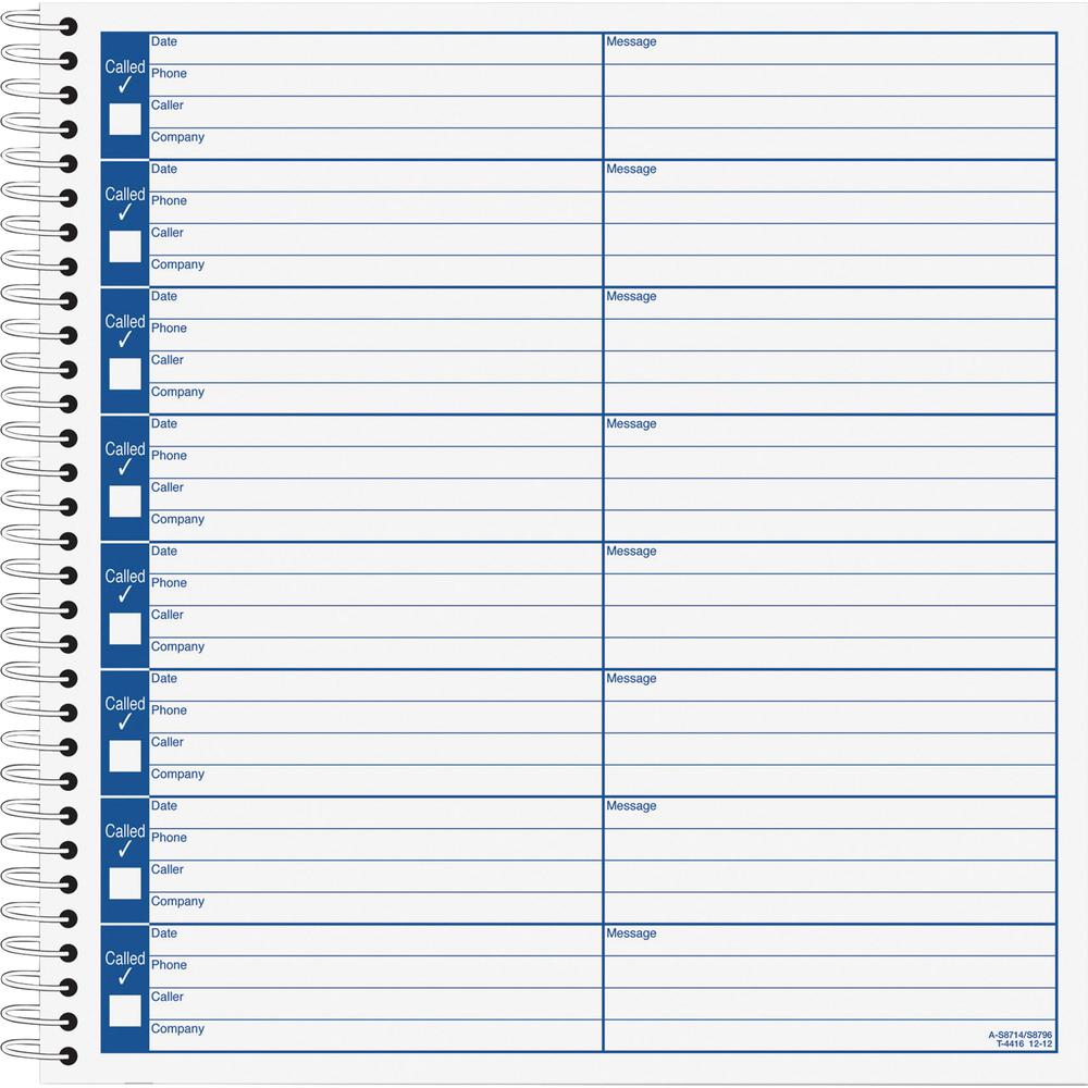 Adams Voice Mail Log Book - 60 Sheet(s) - Spiral Bound - 7.50" x 8.50" Sheet Size - 2 / Pack. Picture 3