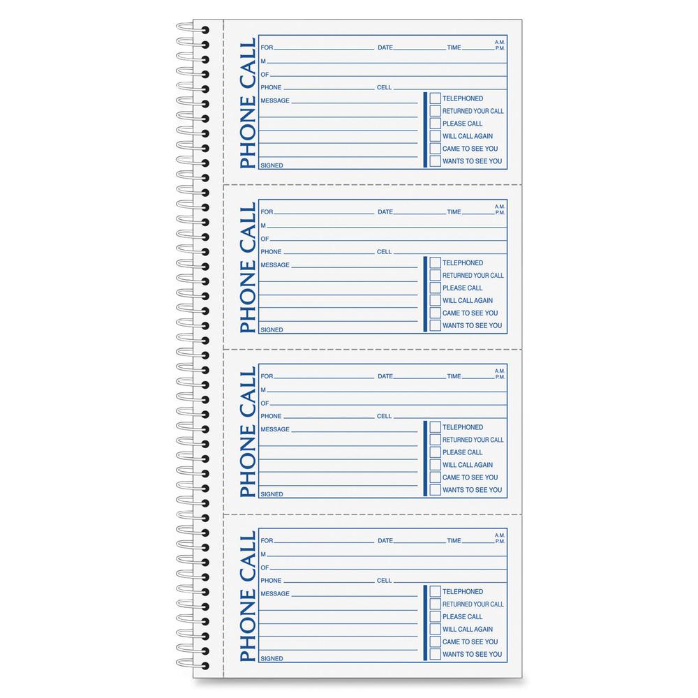 Adams Spiral Bound Phone Message Books - 400 Sheet(s) - Spiral Bound - 2 Part - 5.25" x 11" Sheet Size - Assorted Sheet(s) - Recycled - 1 Each. Picture 3