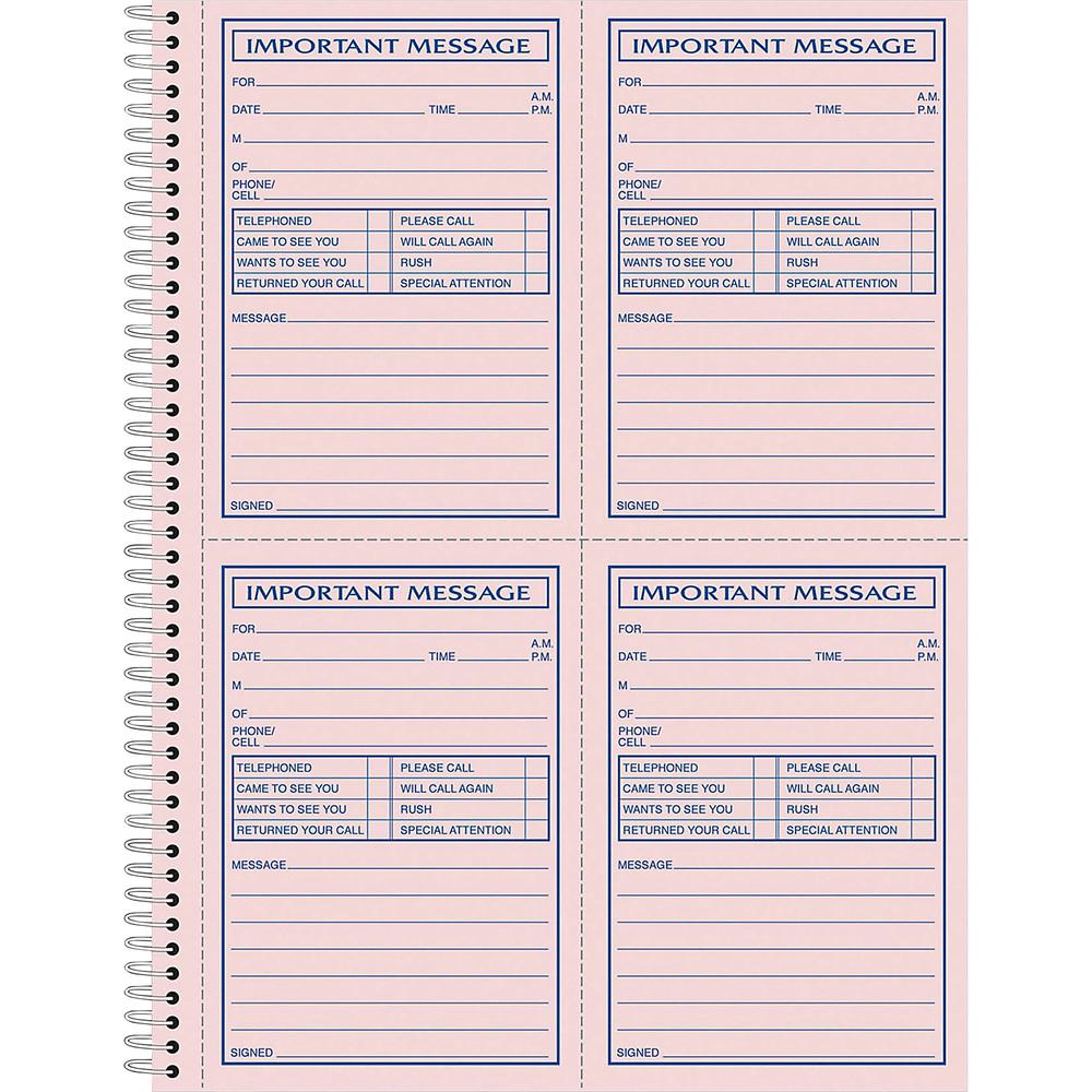Adams Carbonless Important Message Pad - 200 Sheet(s) - Spiral Bound - 2 PartCarbonless Copy - 8.50" x 11" Sheet Size - Assorted Sheet(s) - 1 Each. Picture 3