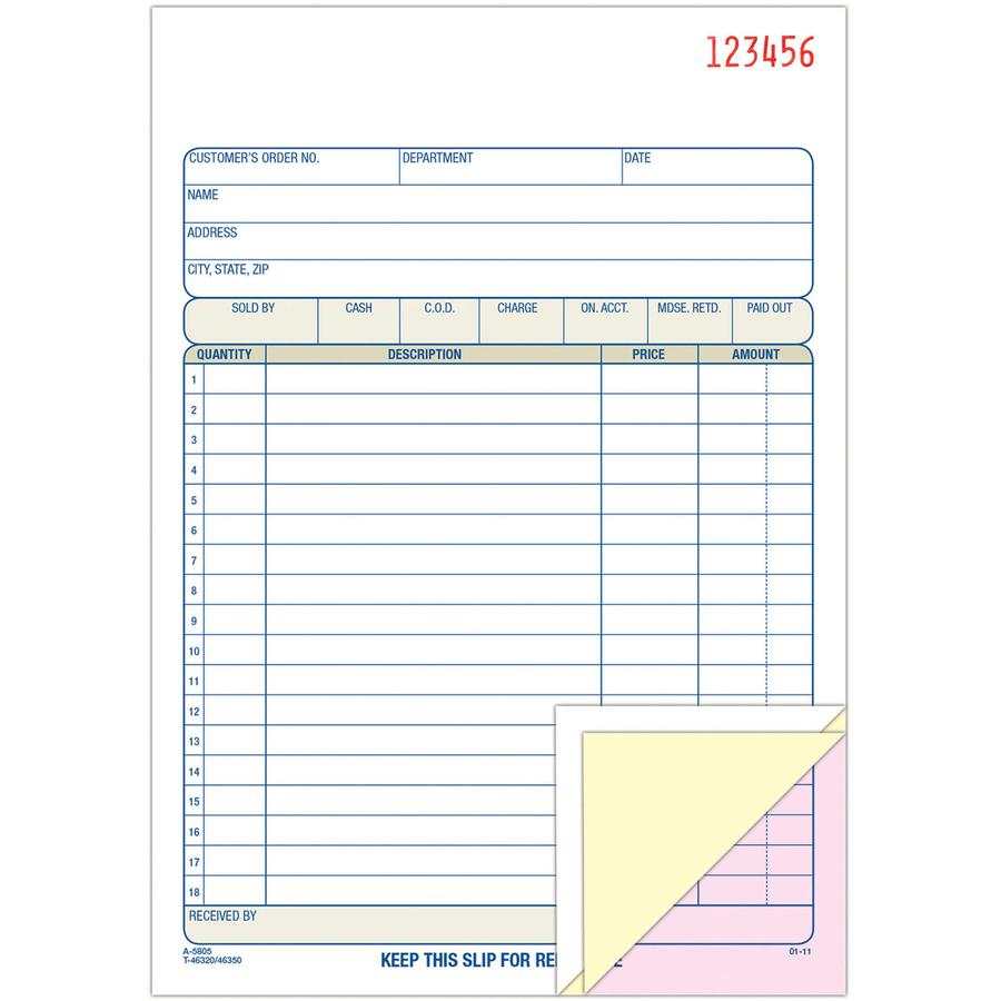 Adams Carbonless 3-part Sales Order Books - 50 Sheet(s) - 3 PartCarbonless Copy - 5.56" x 8.43" Sheet Size - White, Canary, Pink - Assorted Sheet(s) - 1 Each. Picture 5