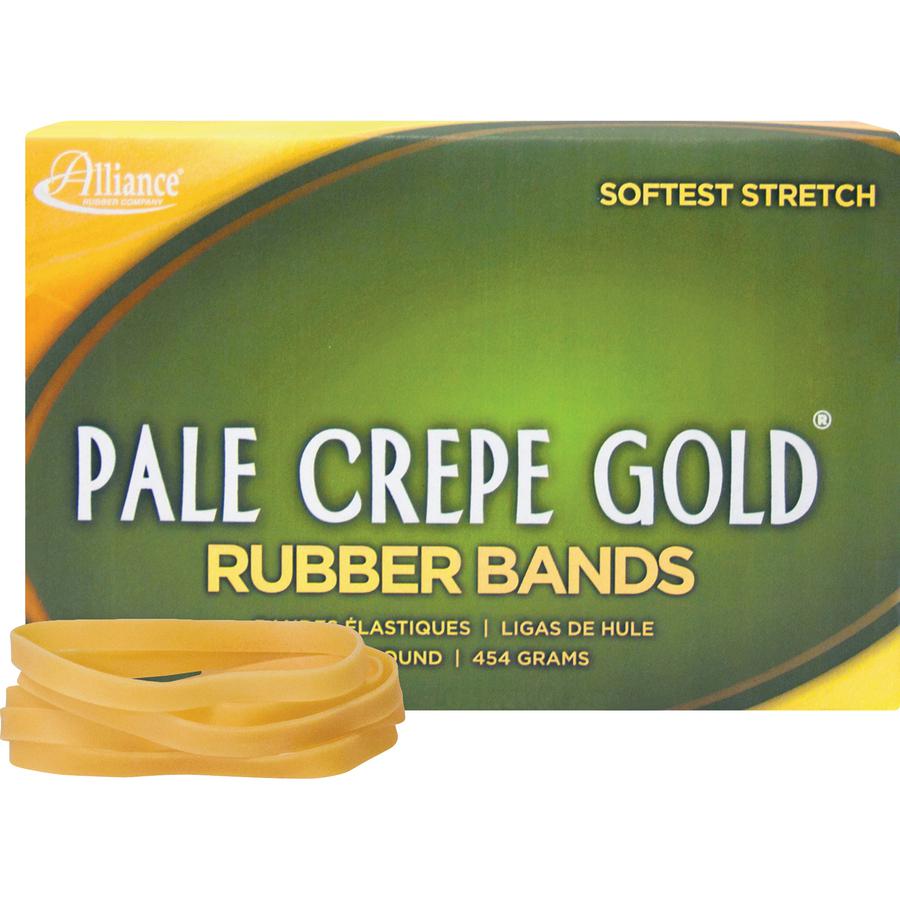 Alliance Rubber 20645 Pale Crepe Gold Rubber Bands - Size #64 - 1 lb Box - Approx. 490 Bands - 3 1/2" x 1/4" - Golden Crepe. Picture 6