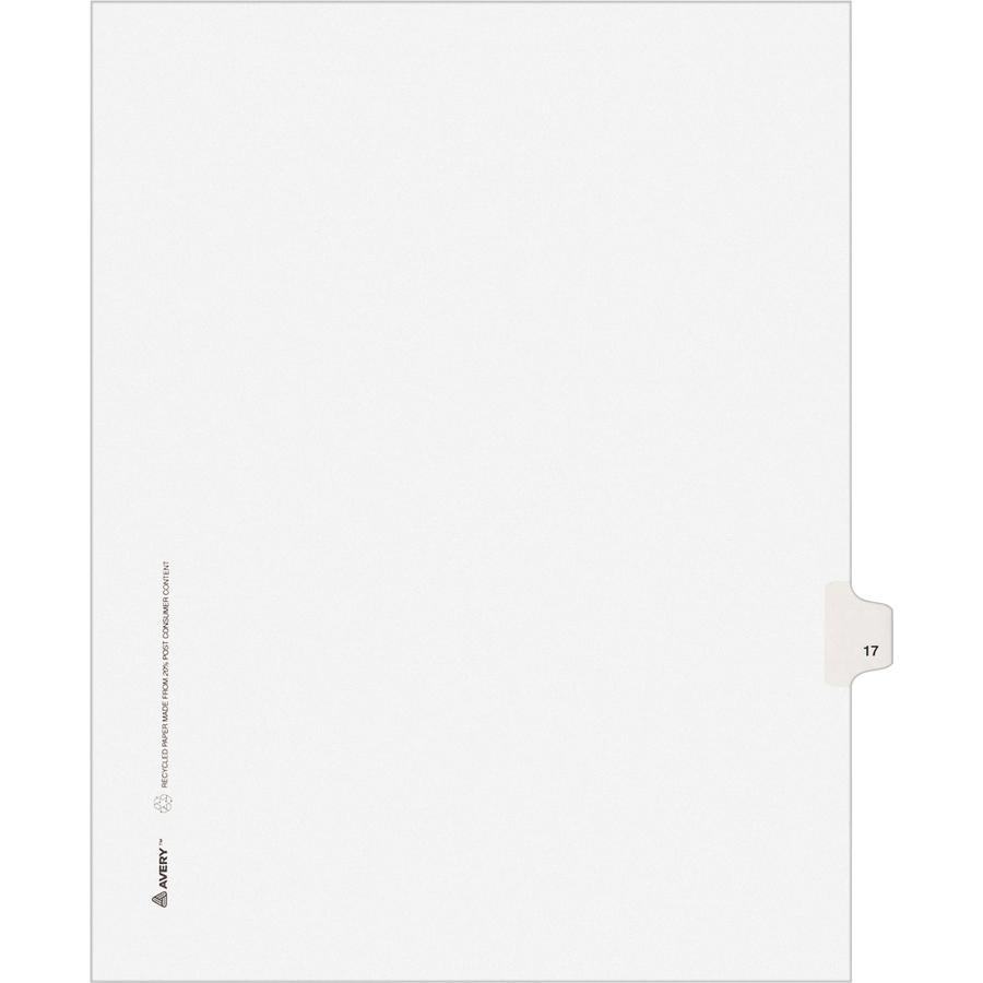 Avery&reg; Individual Legal Exhibit Dividers - Avery Style - 1 Printed Tab(s) - Digit - 17 - 1 Tab(s)/Set - 8.5" Divider Width x 11" Divider Length - Letter - White Paper Divider - Paper Tab(s) - 25 /. Picture 4