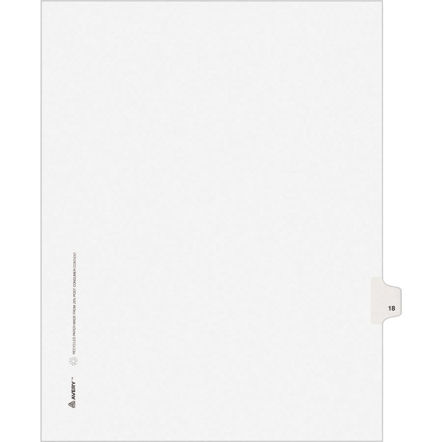 Avery&reg; Individual Legal Exhibit Dividers - Avery Style - 1 Printed Tab(s) - Digit - 18 - 1 Tab(s)/Set - 8.5" Divider Width x 11" Divider Length - Letter - White Paper Divider - Paper Tab(s) - 25 /. Picture 2