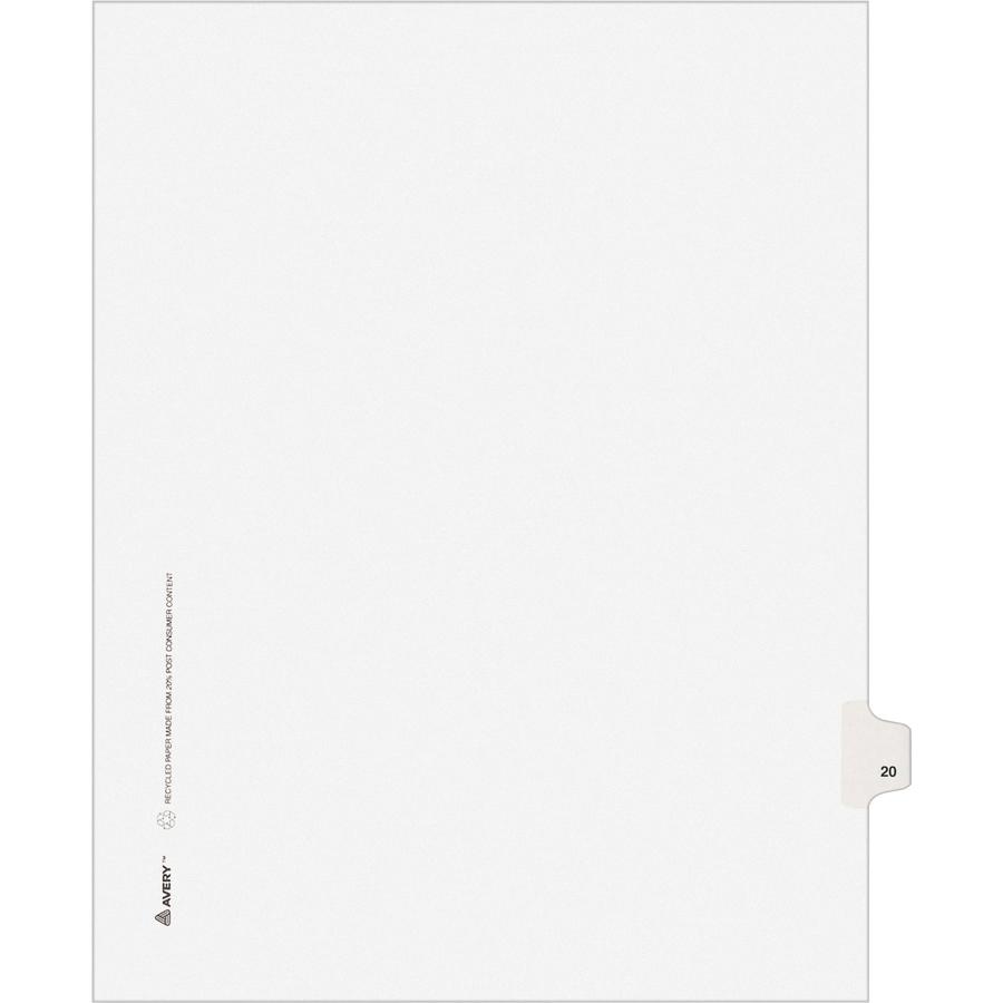 Avery&reg; Individual Legal Exhibit Dividers - Avery Style - 1 Printed Tab(s) - Digit - 20 - 1 Tab(s)/Set - 8.5" Divider Width x 11" Divider Length - Letter - White Paper Divider - Paper Tab(s) - 25 /. Picture 3