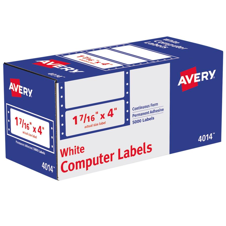 Avery&reg; Address Label - 1 7/16" Width x 4" Length - Permanent Adhesive - Dot Matrix - White - 1 / Sheet - 5000 Total Label(s) - 5000 / Box. Picture 2