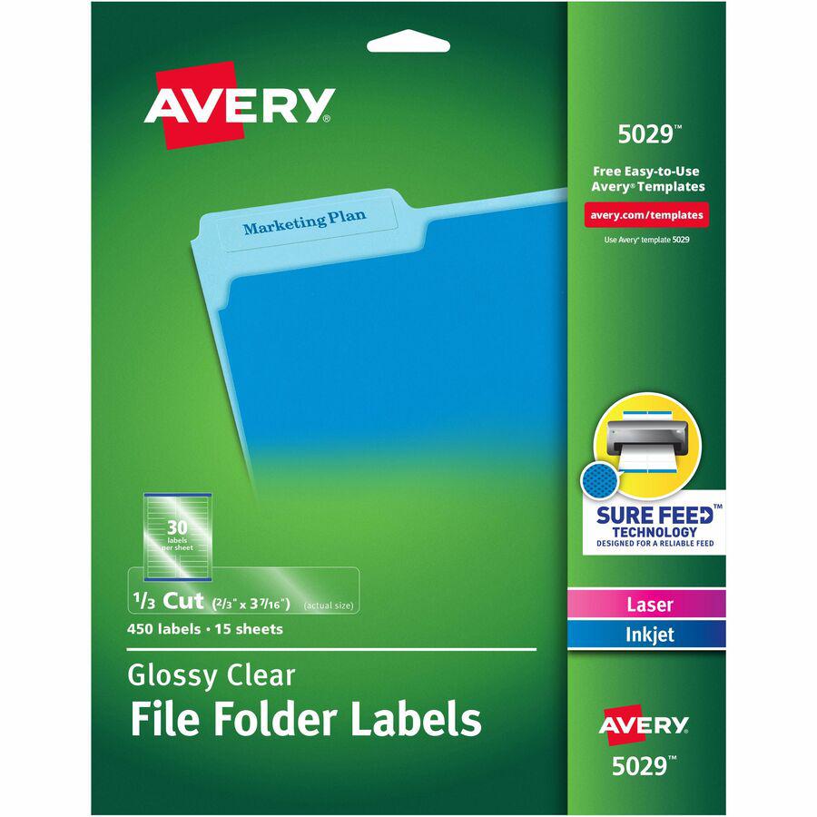 Avery&reg; Clear Top Tab Filing Labels - 21/32" Width x 3 7/16" Length - Permanent Adhesive - Rectangle - Laser, Inkjet - Clear - Film - 30 / Sheet - 15 Total Sheets - 450 Total Label(s) - 450 / Pack. Picture 10