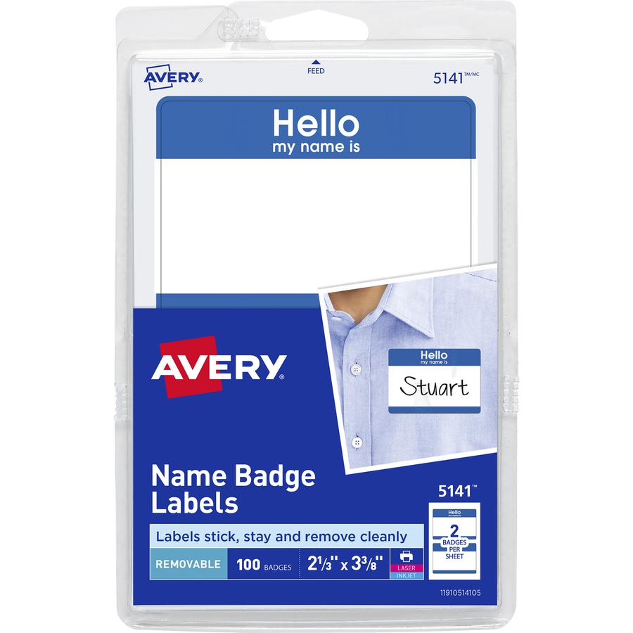 Avery&reg; Border Print/Write Hello Name Badges - 2 11/32" Width x 3 3/8" Length - Removable Adhesive - Rectangle - Laser, Inkjet - White, Blue - Paper - 2 / Sheet - 50 Total Sheets - 100 Total Label(. Picture 3