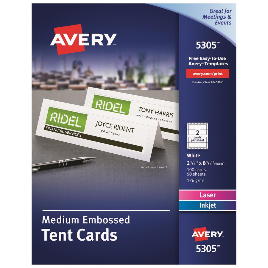 Avery&reg; Laser, Inkjet Tent Card - White - 97 Brightness - 2 1/2" x 8 1/2" - 100 / Box - FSC Mix - Rounded Corner. Picture 4