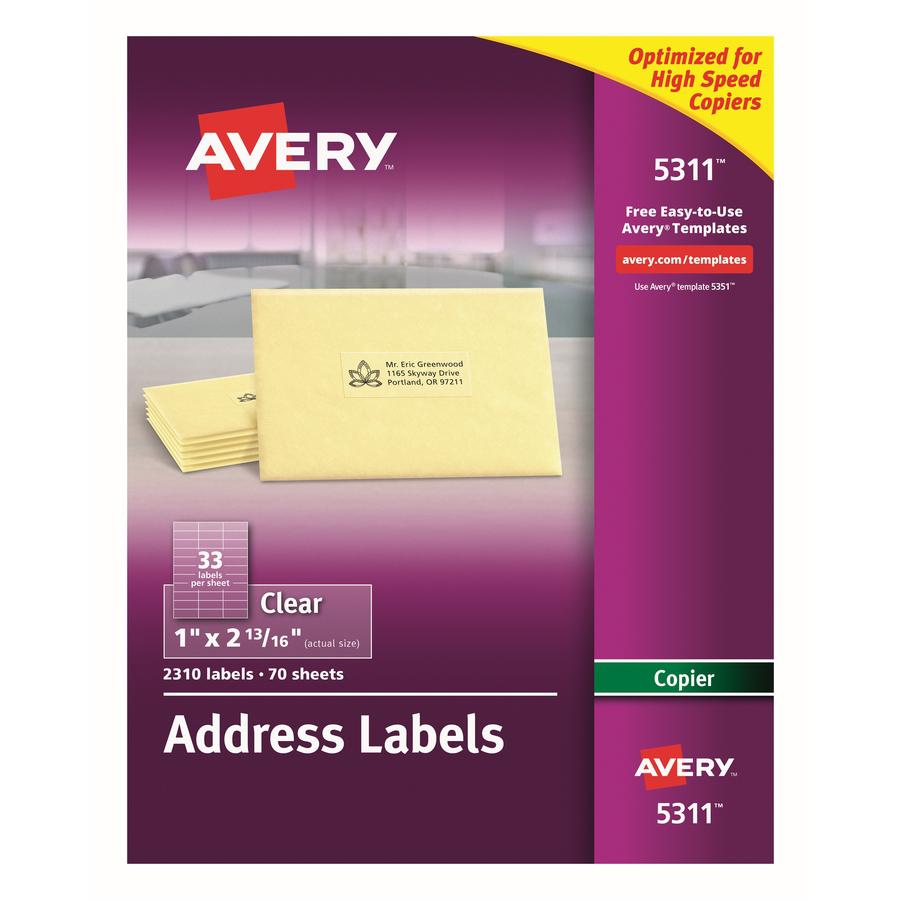Avery&reg; Address Label - 1" Width x 2 13/16" Length - Permanent Adhesive - Rectangle - Frosted Clear - Film - 33 / Sheet - 70 Total Sheets - 2310 Total Label(s) - 2310 / Box. Picture 4