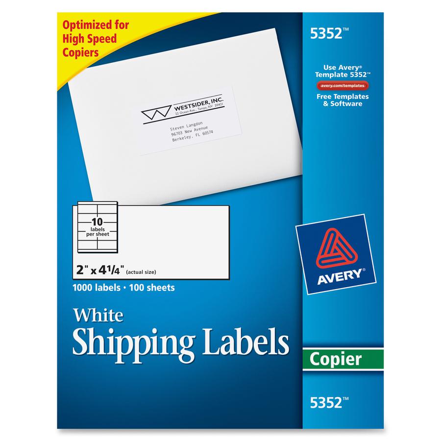 Avery&reg; Shipping Label - 2" Width x 4 1/4" Length - Permanent Adhesive - Rectangle - White - Paper - 10 / Sheet - 100 Total Sheets - 1000 Total Label(s) - 1000 / Box. Picture 2