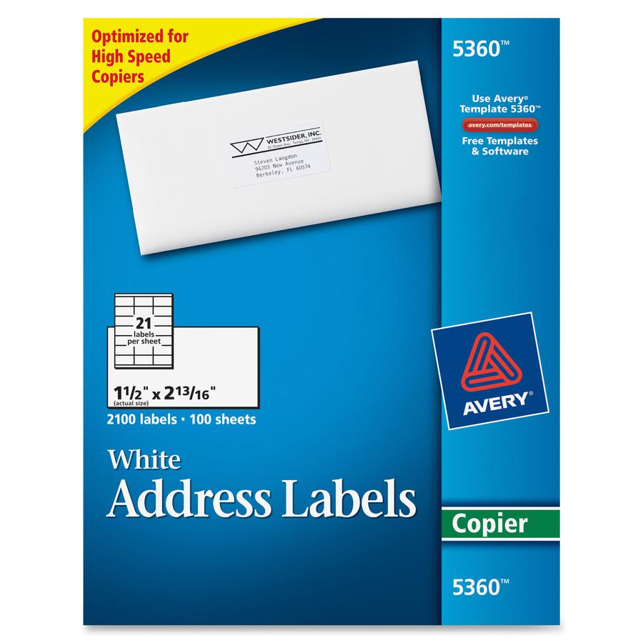 Avery&reg; Copier Address Labels - 1 1/2" Width x 2 13/16" Length - Permanent Adhesive - Rectangle - White - Paper - 21 / Sheet - 100 Total Sheets - 2100 Total Label(s) - 2100 / Box. Picture 3