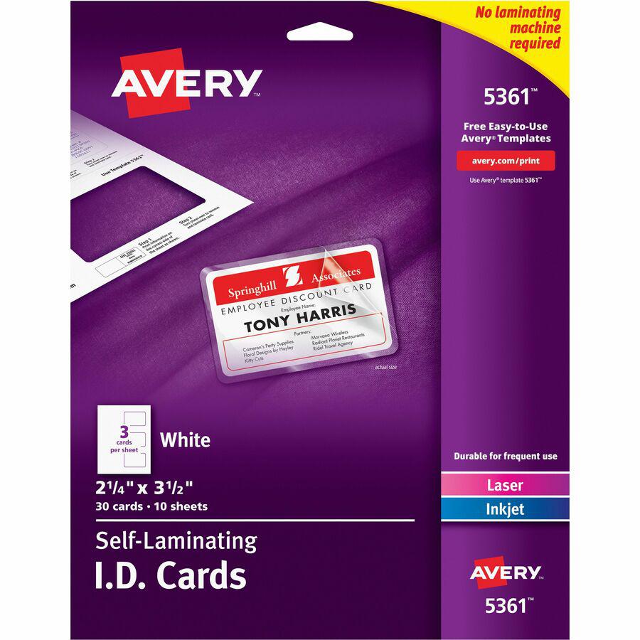 Avery&reg; Self-laminating ID Cards - 30 / Box - 2" Width x 3.3" Height - Laminated, Perforated, Printable, Durable, Perforated - White. Picture 6