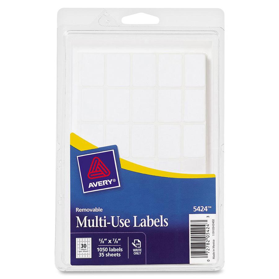 Avery&reg; Removable ID Labels - 5/8" Width x 7/8" Length - Removable Adhesive - Rectangle - White - Paper - 40 / Sheet - 1050 / Pack - Self-adhesive. Picture 4