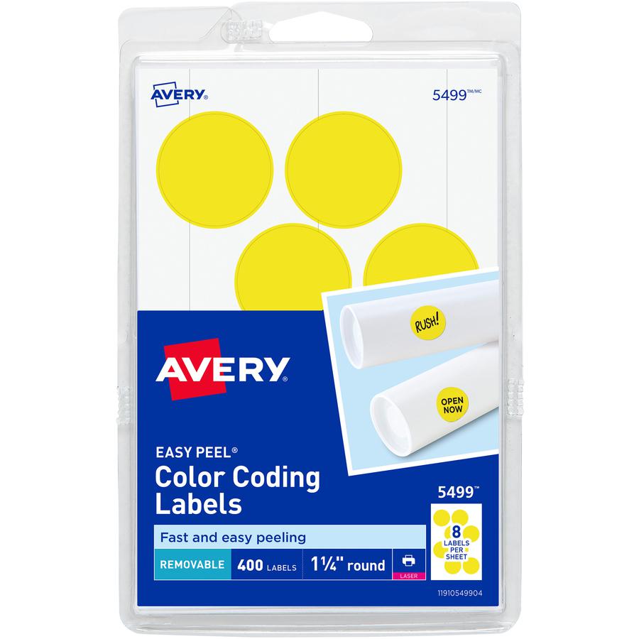 Avery&reg; 1-1/4" Color-Coding Labels - 1 1/4" Diameter - Removable Adhesive - Round - Laser - Neon Yellow - 12 / Sheet - 400 / Pack. Picture 2