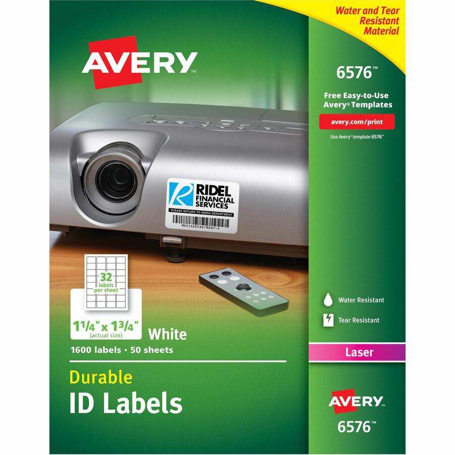 Avery&reg; TrueBlock ID Label - 1 1/4" Width x 1 3/4" Length - Permanent Adhesive - Rectangle - Laser - White - Film - 32 / Sheet - 50 Total Sheets - 1600 Total Label(s) - 5. Picture 2