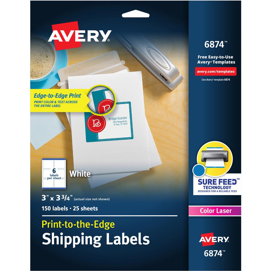 Avery&reg; Shipping Labels with Sure Feed&reg; for Color Laser Printers, Print-to-the-Edge, 3" x 3-3/4" , 150 White Labels (6874) - Avery&reg; Shipping Labels, Sure Feed, 3" x 3-3/4" , 150 Labels (687. Picture 3