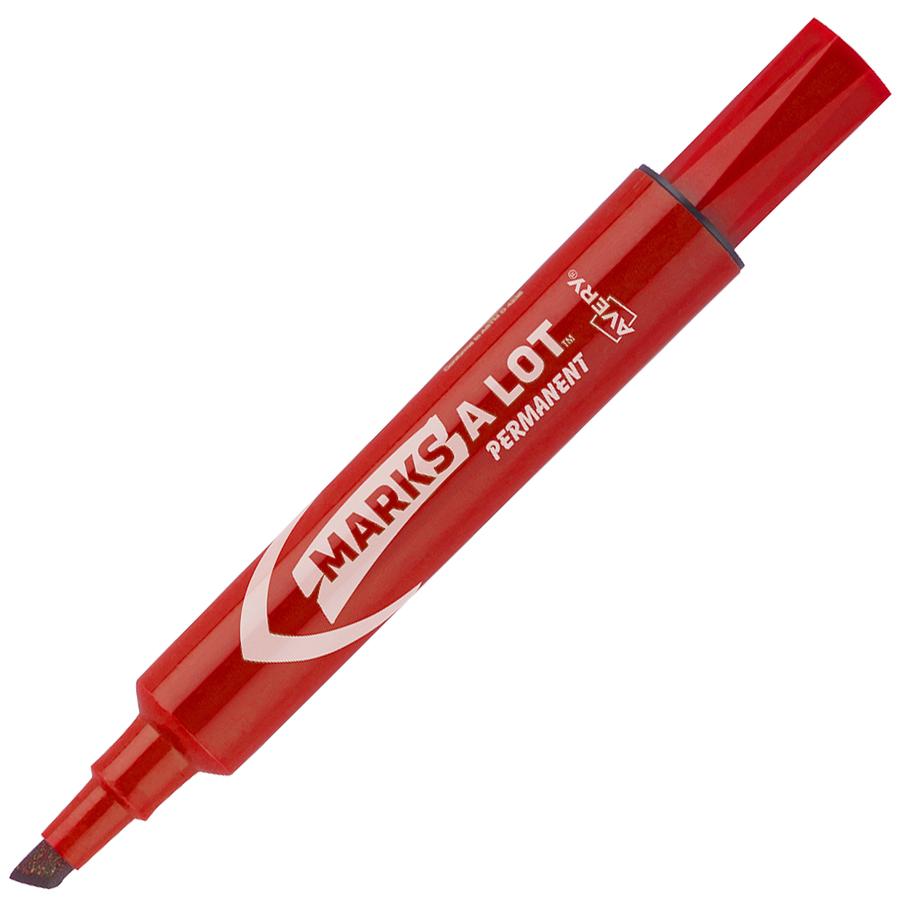 Avery&reg; Marks A Lot Permanent Markers - Regular Marker Point - 4.7625 mm Marker Point Size - Chisel Marker Point Style - Red - Red Plastic Barrel - 1 Dozen. Picture 2