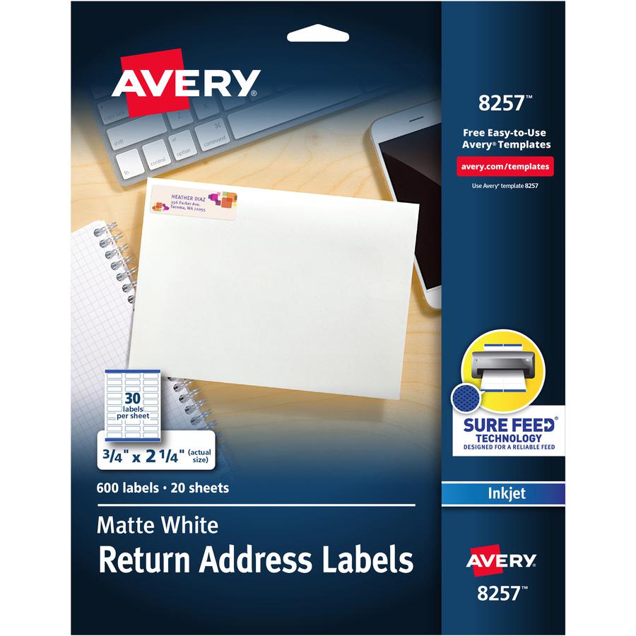 Avery&reg; Color Printing Labels - 3/4" Width x 2 1/4" Length - Permanent Adhesive - Rectangle - Inkjet - White - Paper - 30 / Sheet - 20 Total Sheets - 600 Total Label(s) - 600 / Pack. Picture 2