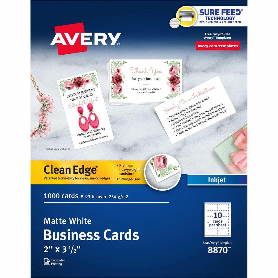 Avery&reg; Clean Edge Business Cards - 110 Brightness - 2" x 3 1/2" - Matte - 1000 / Box - Heavyweight, Rounded Corner, Smooth Edge, Jam-free, Smudge-free - White. Picture 3