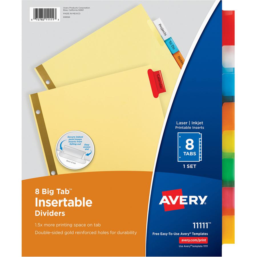 Avery&reg; Big Tab Insertable Dividers - Reinforced Gold Edge - 8 Blank Tab(s) - 8 Tab(s)/Set - 8.5" Divider Width x 11" Divider Length - Letter - 3 Hole Punched - Buff Paper Divider - Multicolor Tab(. Picture 3