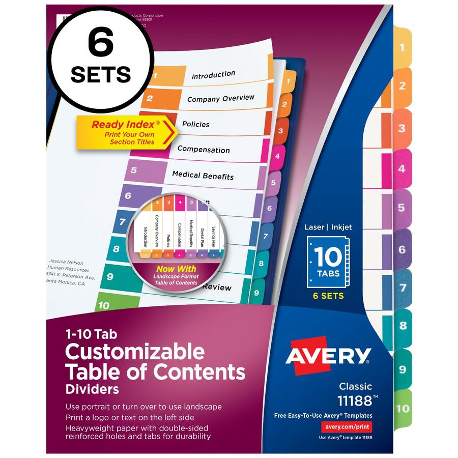 Avery&reg; Ready Index Custom TOC Binder Dividers - 60 x Divider(s) - 1-10 - 10 Tab(s)/Set - 8.5" Divider Width x 11" Divider Length - 3 Hole Punched - White Paper Divider - Multicolor Paper Tab(s) - . Picture 4