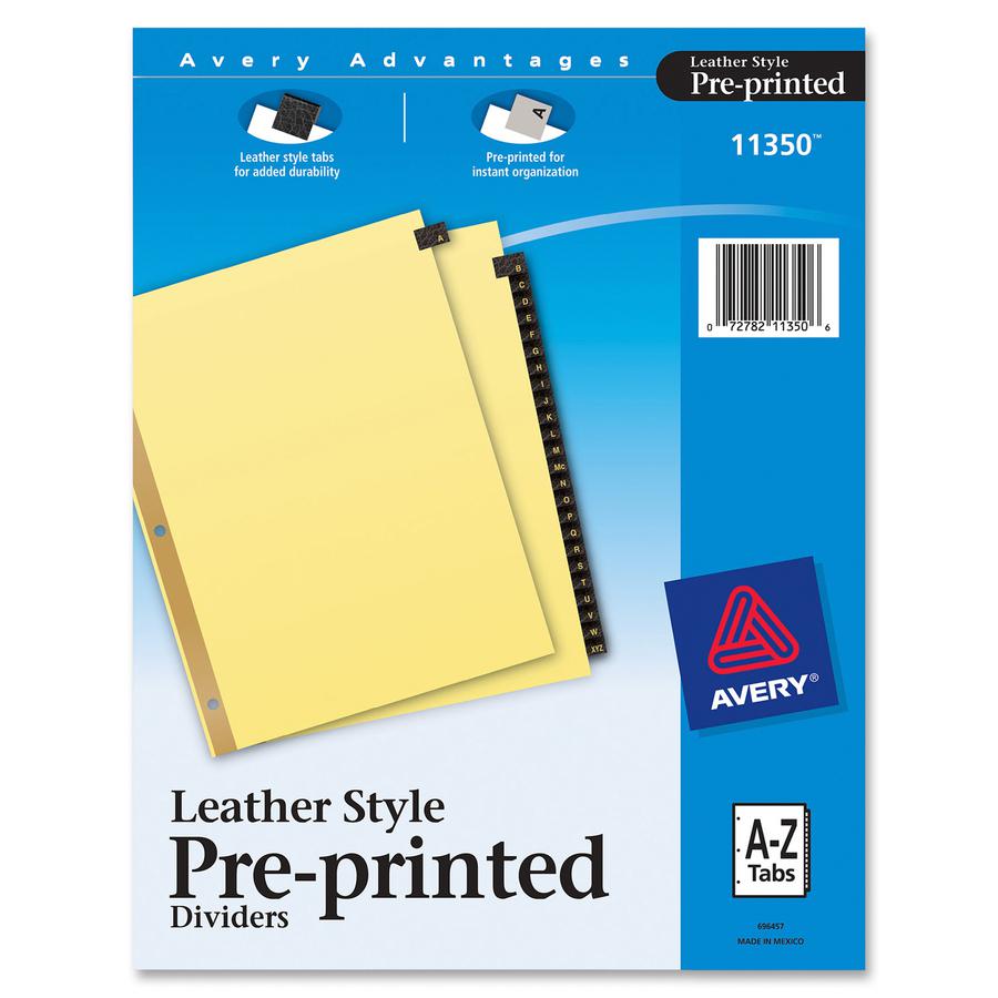 Avery&reg; Preprinted Tab Dividers - Gold Reinforced Edge - Printed Tab(s) - Character - A-Z - 25 Tab(s)/Set - 8.5" Divider Width x 11" Divider Length - Letter - 3 Hole Punched - Buff Divider - Black . Picture 4
