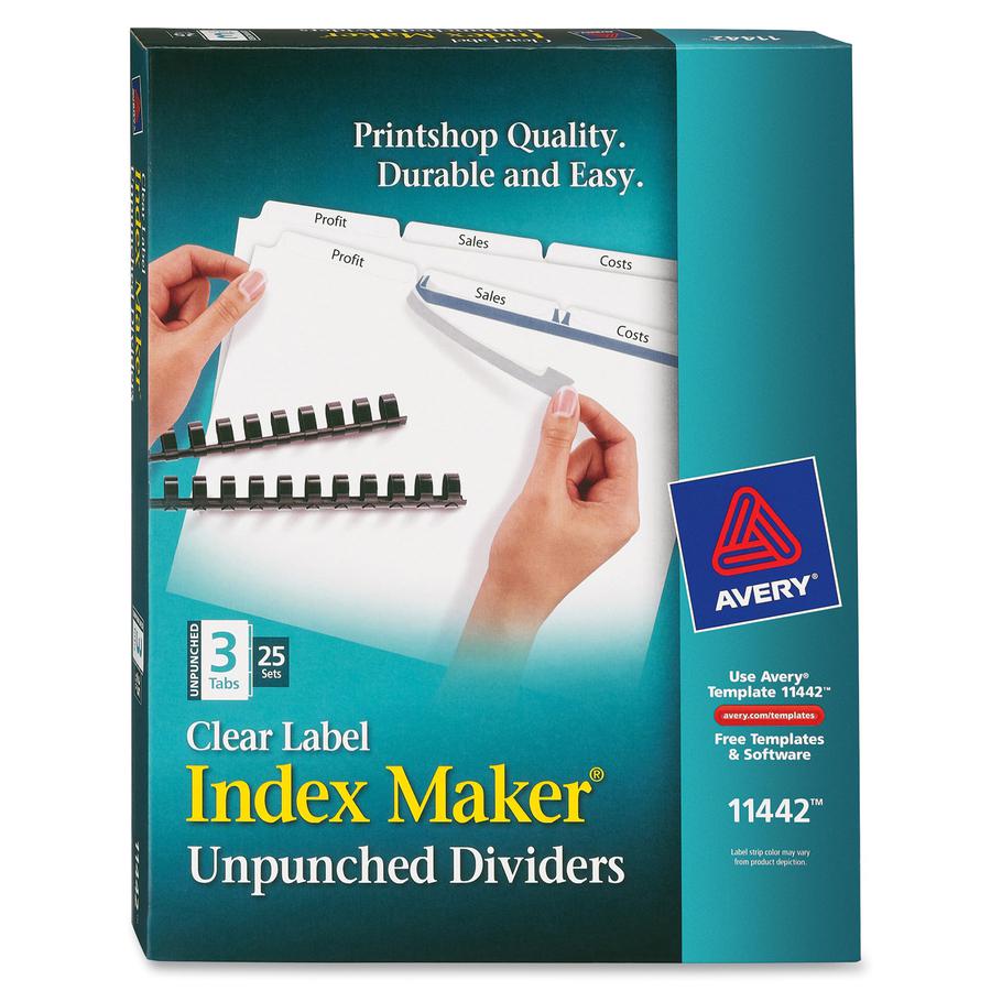 Avery&reg; Print & Apply Label Unpunched Dividers - Index Maker Easy Apply Label Strip - 75 x Divider(s) - 3 Blank Tab(s) - 3 Tab(s)/Set - 8.5" Divider Width x 11" Divider Length - Letter - White Pape. Picture 2
