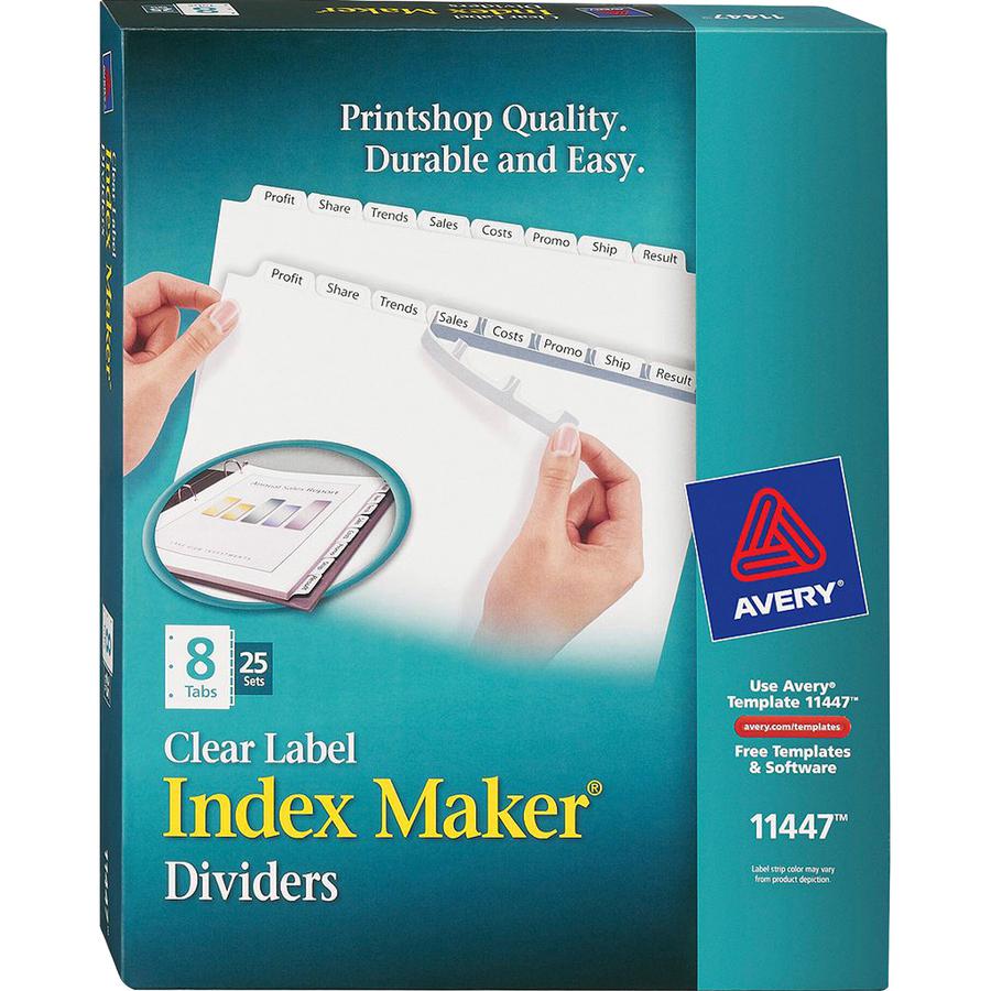 Avery&reg; Print & Apply Clear Label Dividers - Index Maker Easy Apply Label Strip - 200 x Divider(s) - 8 Blank Tab(s) - 8 Tab(s)/Set - 8.5" Divider Width x 11" Divider Length - Letter - 3 Hole Punche. Picture 2