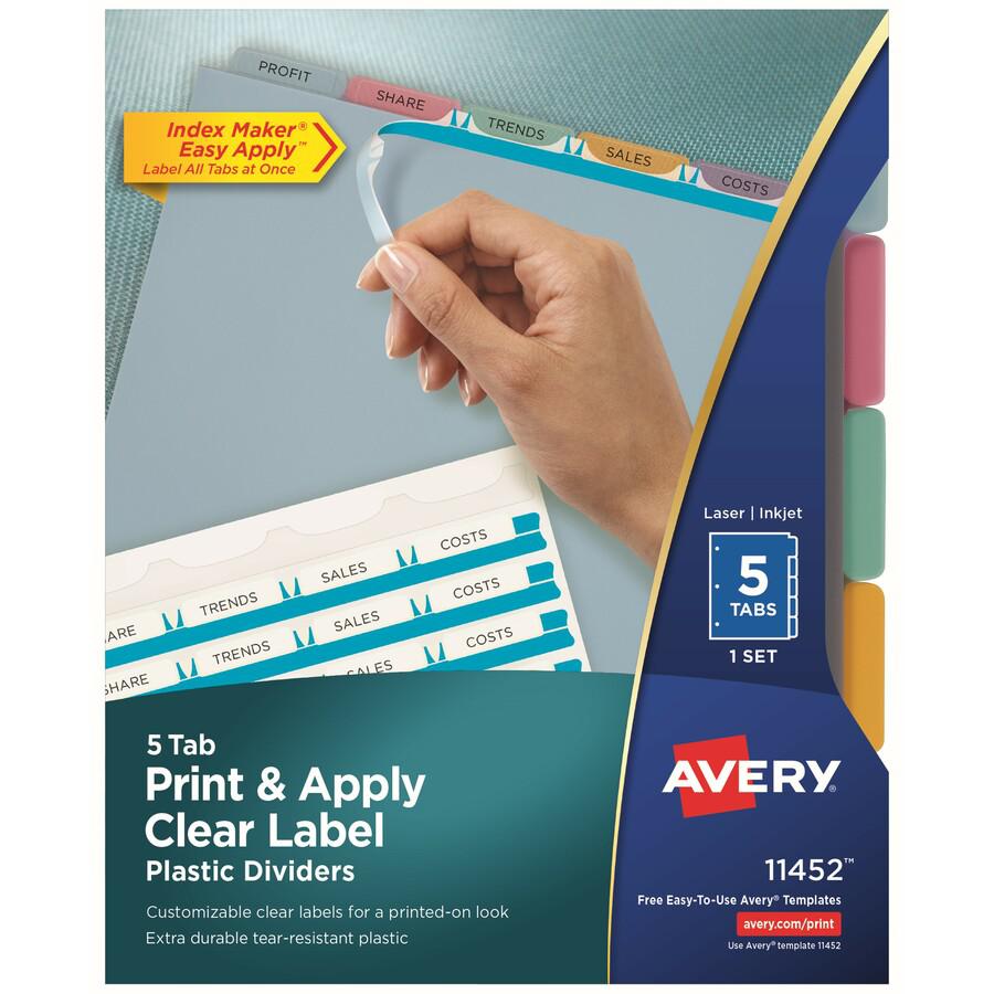 Avery&reg; Index Maker Index Divider - 5 x Divider(s) - 5 - 5 Tab(s)/Set - 8.5" Divider Width x 11" Divider Length - 3 Hole Punched - Translucent Plastic Divider - Multicolor Plastic Tab(s) - 1. Picture 3