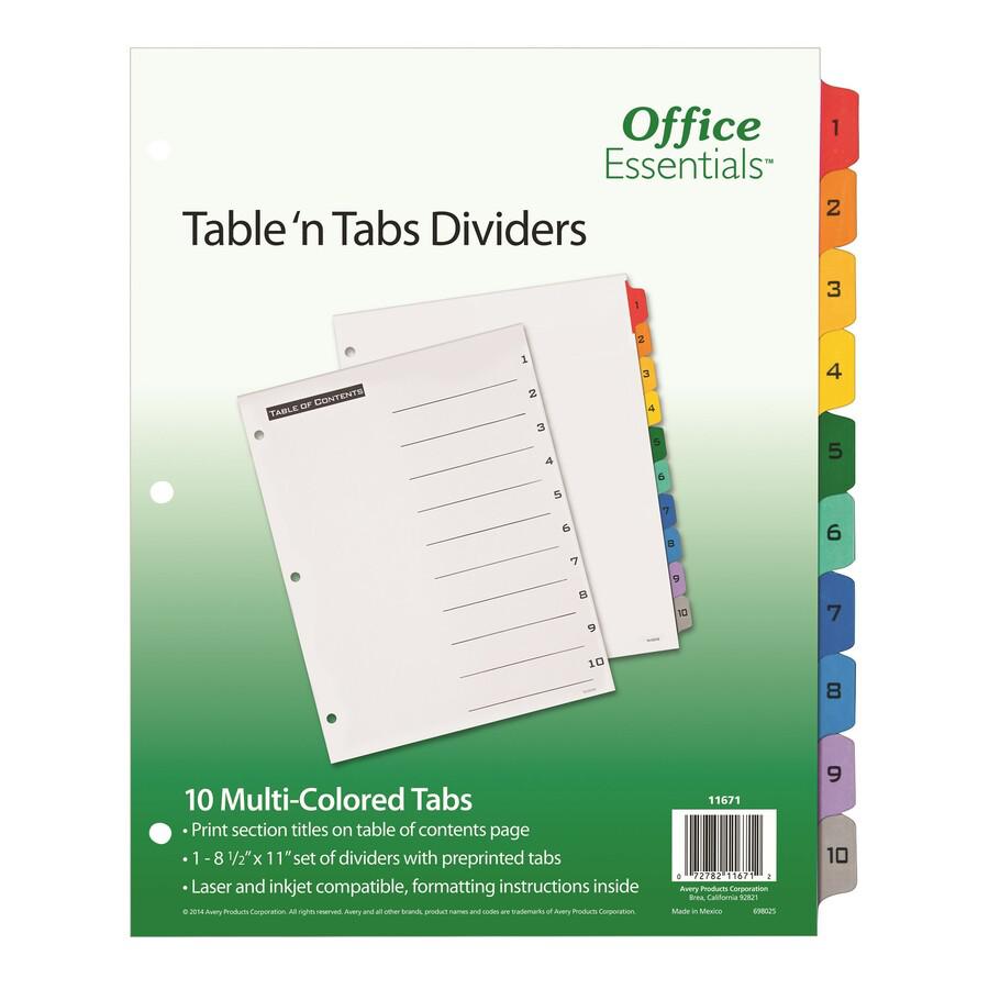 Avery&reg; Table 'N Tabs Numeric Dividers - 10 x Divider(s) - 1-10 - 10 Tab(s)/Set - 8.5" Divider Width x 11" Divider Length - 3 Hole Punched - White Paper Divider - Multicolor Paper Tab(s) - 1. Picture 2