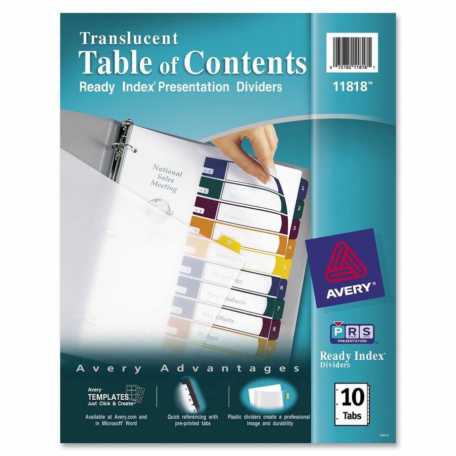 Avery&reg; Ready Index Customizable TOC Binder Dividers - 10 x Divider(s) - 10 Tab(s) - 1-10 - 10 Tab(s)/Set - 8.5" Divider Width x 11" Divider Length - 3 Hole Punched - Clear Plastic Divider - Multic. Picture 3