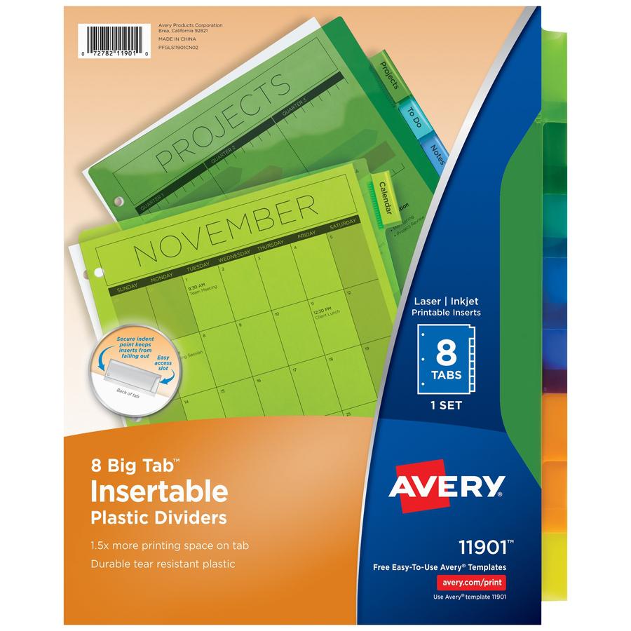 Avery&reg; Big Tab Insertable Plastic Dividers - 8 x Divider(s) - 8 - 8 Tab(s)/Set - 8.5" Divider Width x 11" Divider Length - 3 Hole Punched - Translucent Plastic Divider - Multicolor Plastic Tab(s). Picture 3