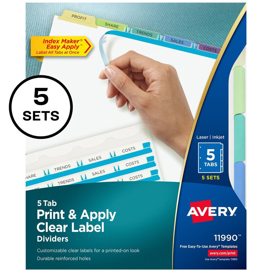 Avery&reg; Index Maker Index Divider - 25 x Divider(s) - Print-on Tab(s) - 5 - 5 Tab(s)/Set - 8.5" Divider Width x 11" Divider Length - 3 Hole Punched - White Paper Divider - Multicolor Paper Tab(s) -. Picture 2