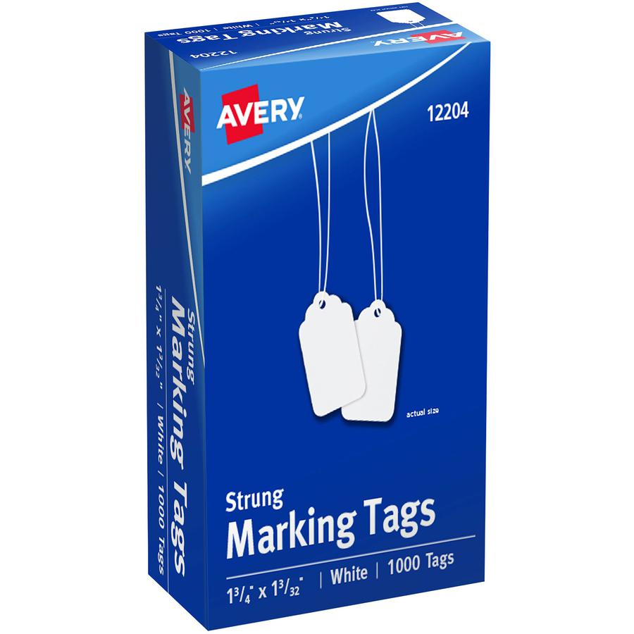 Avery&reg; White Marking Tags - 1.75" Length x 1.09" Width - Rectangular - Twine Fastener - 1000 / Box - Cotton, Polyester - White. Picture 2