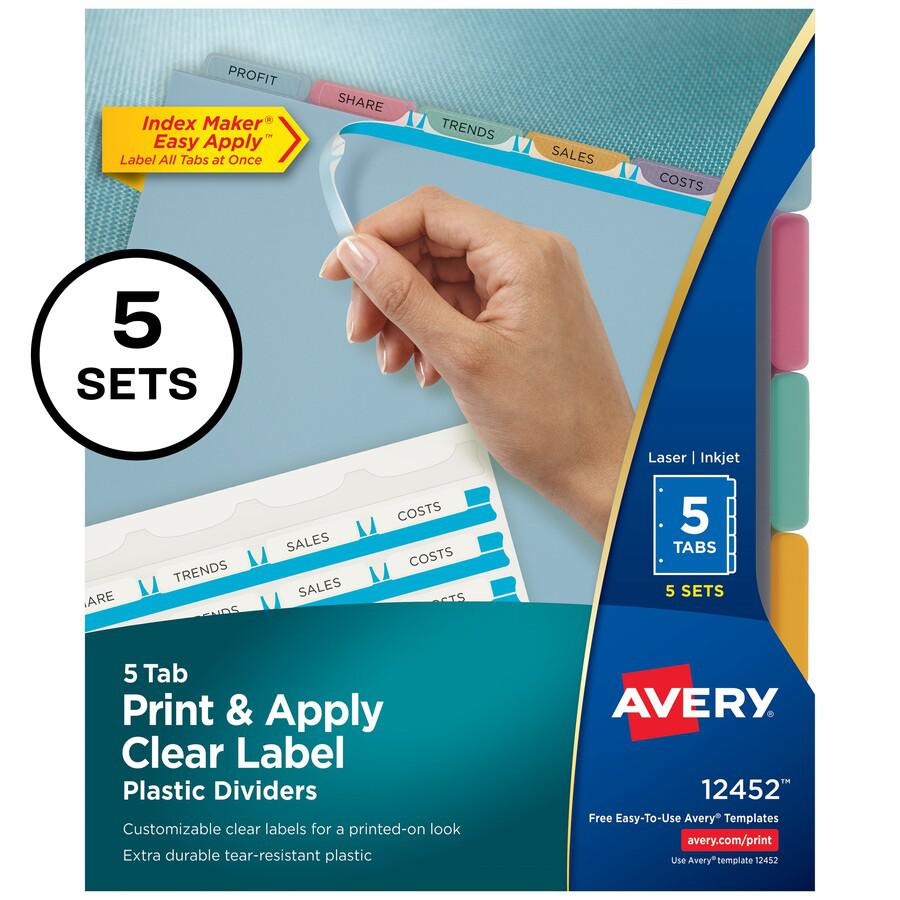 Avery&reg; Index Maker Index Divider - 25 x Divider(s) - Print-on Tab(s) - 5 - 5 Tab(s)/Set - 8.5" Divider Width x 11" Divider Length - 3 Hole Punched - Translucent Plastic Divider - Multicolor Plasti. Picture 2
