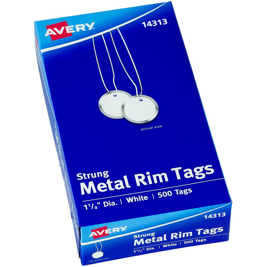 Avery&reg; Metal Rim Key Tags - 1.25" Diameter - Round - String Fastener - 500 / Box - Metal - White. Picture 3