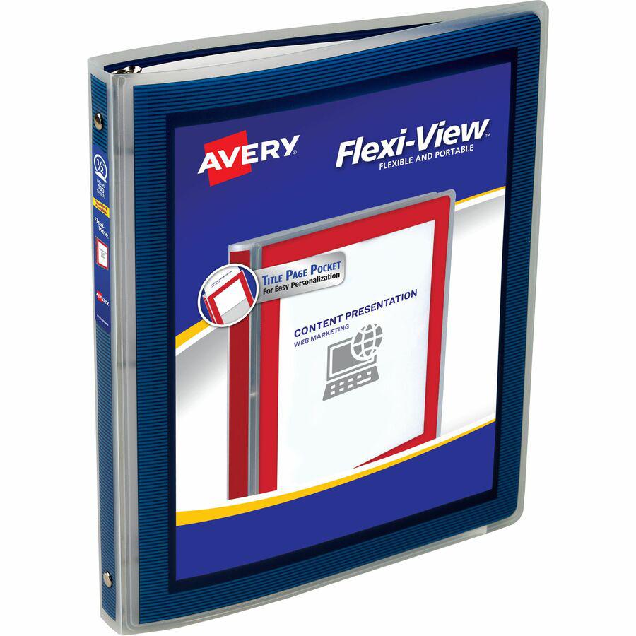 Avery&reg; Flexi-View 3 Ring Binder - 1/2" Binder Capacity - Letter - 8 1/2" x 11" Sheet Size - 100 Sheet Capacity - 3 x Round Ring Fastener(s) - Internal Pocket(s) - Polypropylene - Flexible, Durable. Picture 16