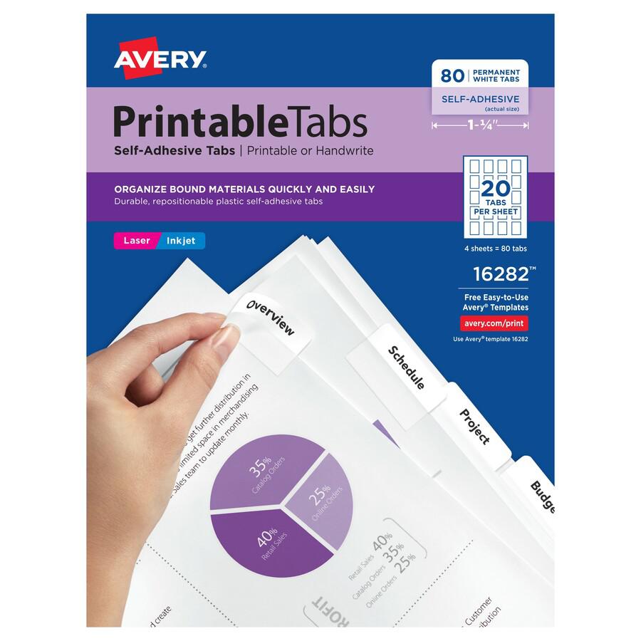Avery&reg; Printable Repositionable Tabs - 80 Tab(s)1.75" Tab Width - Permanent - Paper Divider - White Paper Tab(s) - 80 / Pack. Picture 3