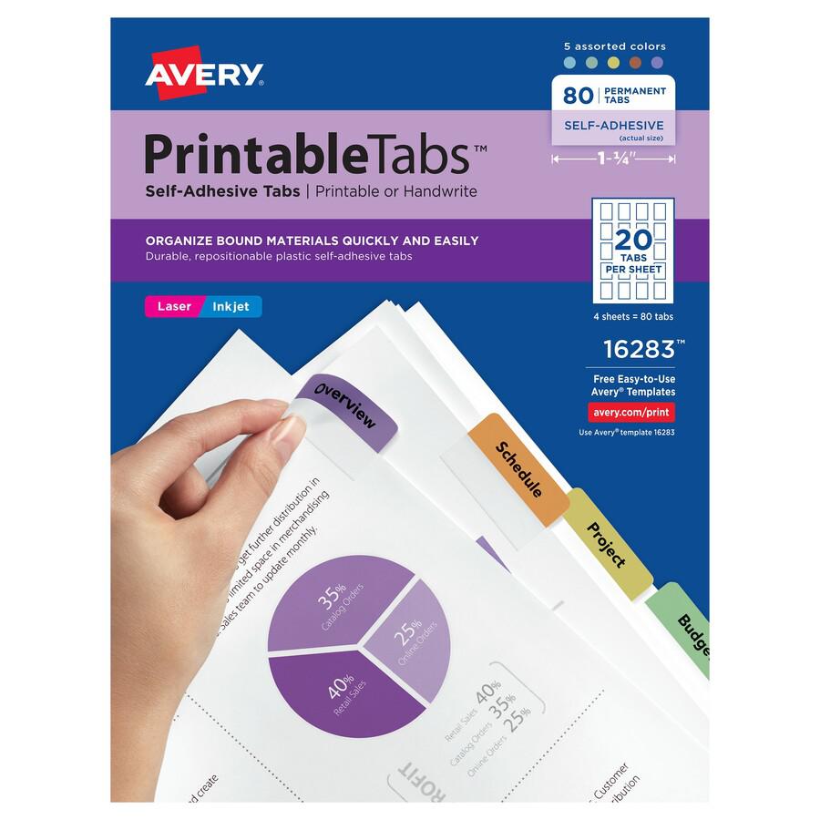 Avery&reg; Printable Repositionable Tabs - 80 Tab(s)1.75" Tab Width - Permanent - Paper Divider - Assorted Paper Tab(s) - 1. Picture 4