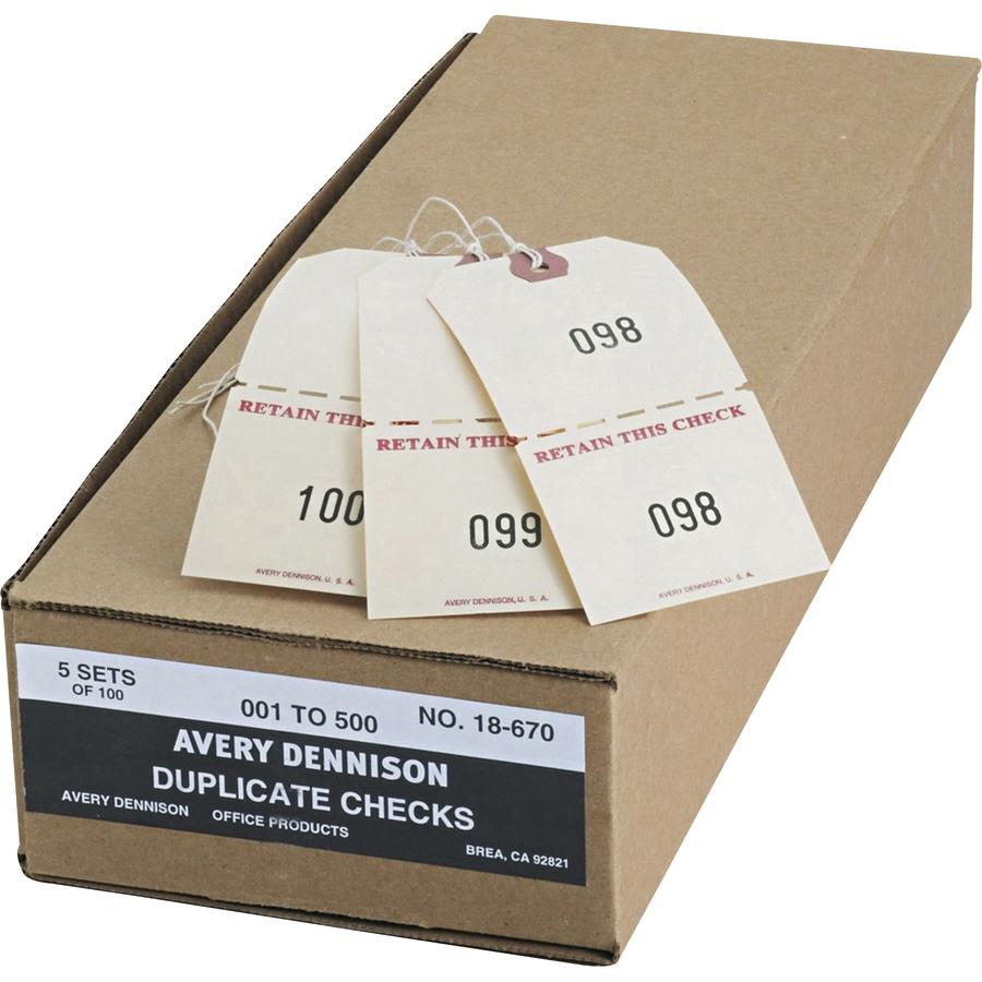 Avery&reg; Duplicate Auto Park Tags - 4.75" Length x 2.38" Width - Rectangular - 1 to 500 Print Serial - Twine Fastener - 500 / Box - Paper - Manila. Picture 2
