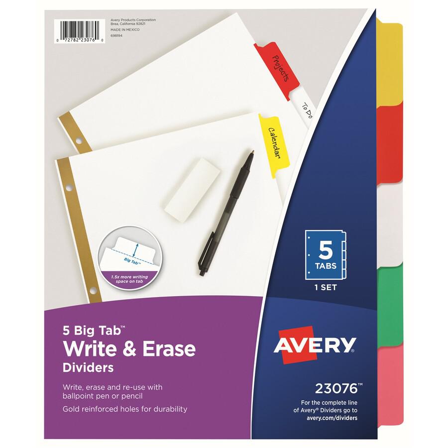 Avery&reg; Big Tab Write & Erase Dividers - 5 x Divider(s) - 5 Write-on Tab(s) - 5 - 5 Tab(s)/Set - 8.5" Divider Width x 11" Divider Length - 3 Hole Punched - White Paper Divider - Multicolor Paper Ta. Picture 3