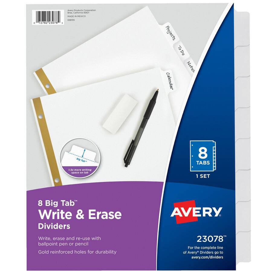 Avery&reg; Big Tab Eraseable Write-On Dividers - 8 x Divider(s) - 8 Write-on Tab(s) - 8 - 8 Tab(s)/Set - 8.5" Divider Width x 11" Divider Length - 3 Hole Punched - White Paper Divider - White Paper Ta. Picture 2